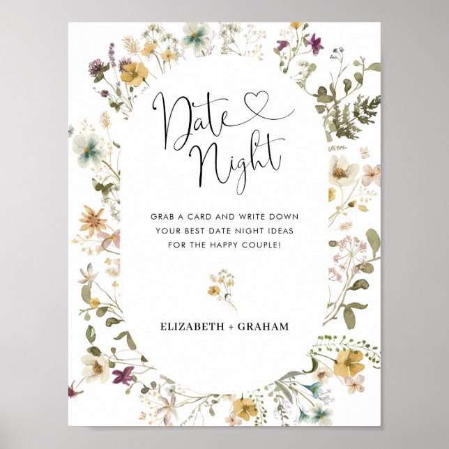 Poster Boho Fleur sauvage Floral Fête des mariées Date Nu (Devant)