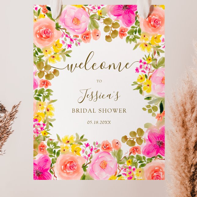 Poster Boho fleur sauvage jardin douche nuptiale accueil (Boho wild flowers garden bridal shower welcome poster)
