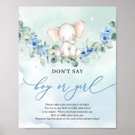 Poster Boho fleuri bébé éléphant Ne pas dire GARÇON ou FI