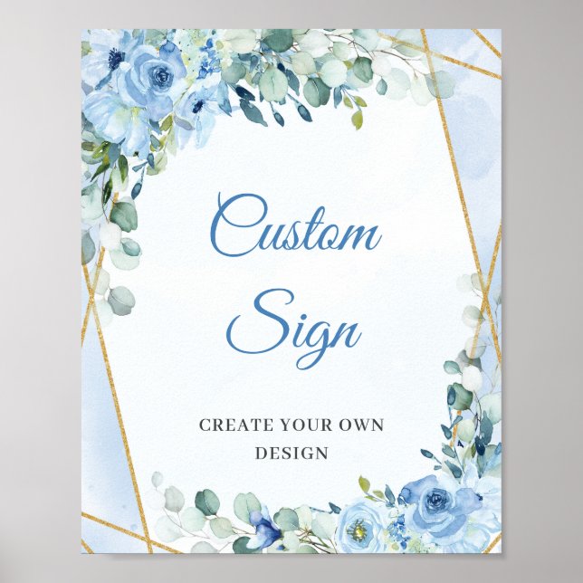Poster Boho fleurs bleu clair eucalyptus Panneau personna (Devant)