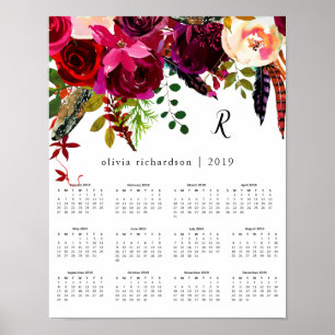 Poster Boho Floral 2019 Calendar with Monogram
