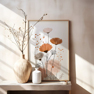 Poster Boho Floral Abstrait   Botanica Terracotta Neutre