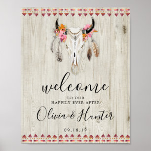 Poster Boho Floral Antlers Crâne de vache Mariage de bien