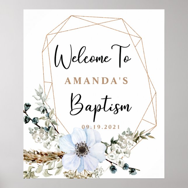 Poster Boho Floral Baptism Bienvenue (Devant)