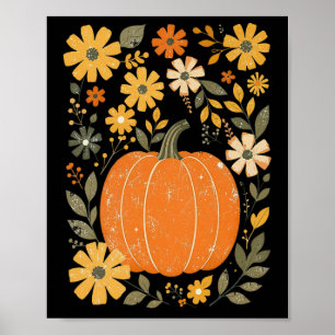 Poster Boho Floral Citrouille Thanksgiving Automne Automn