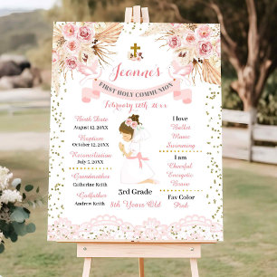Poster Boho Floral Cross Girl First Communion Sign