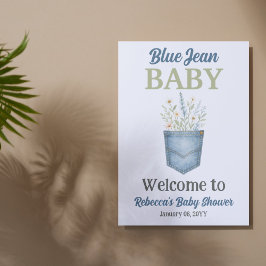 Poster Boho Floral Denim Blue Jean Baby shower Bienvenue