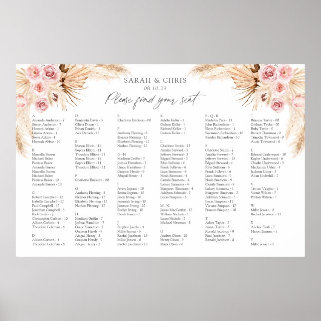 Poster Boho Floral Ordre alphabétique (Devant)