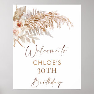 Poster Boho Floral Pampas Cadre en herbe Anniversaire Bie