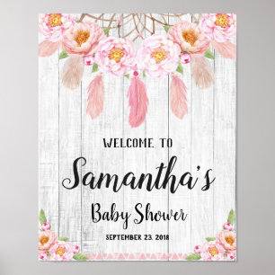 Poster Boho Floral Rustique Baby shower de bienvenue