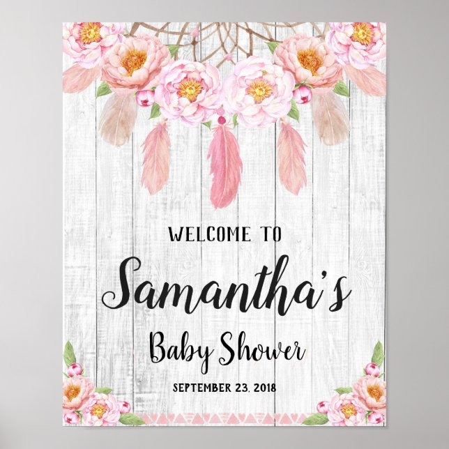 Poster Boho Floral Rustique Baby shower de bienvenue (Devant)