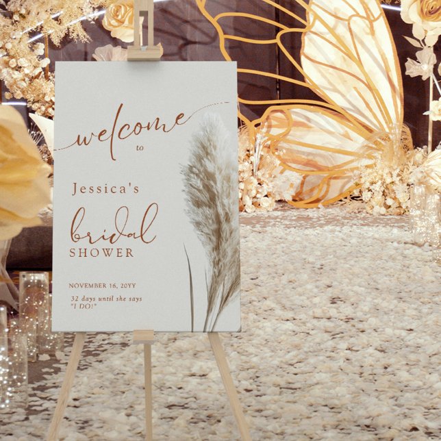 Poster Boho Fluffy Pampas Fête des mariées en herbe Bienv (Créateur téléchargé)