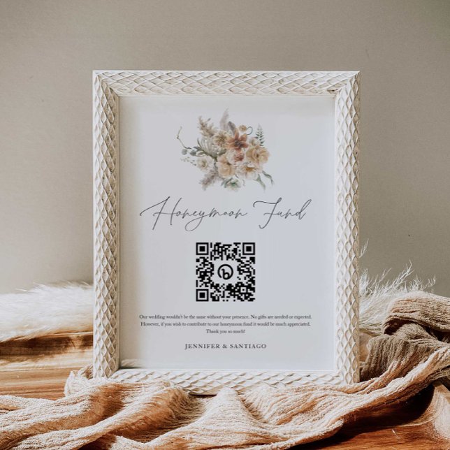 Poster Boho Fonds Mariage Lune de miel Code QR Signal (Créateur téléchargé)