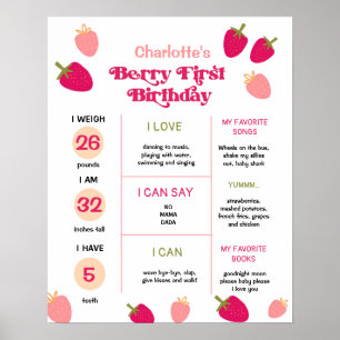Poster Boho fraise Berry Premier anniversaire Jalon