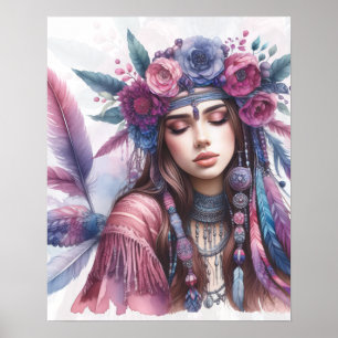 Poster Boho Girl IA Art Mode Bohème