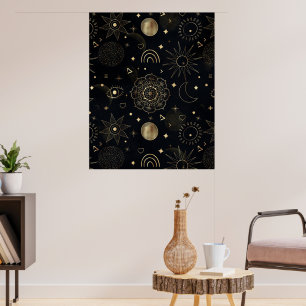 Poster Boho Gold Space doodles Black Design