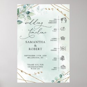 Poster Boho Green Faux Gold Frame Mariage Timeline
