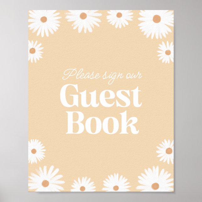 Poster Boho Jaune Daisy Floral Baby shower Livre d'Invité (Devant)