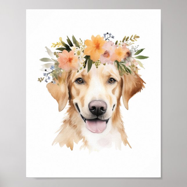 Poster Boho Jaune Labrador Flower Crown Aquarelle (Devant)