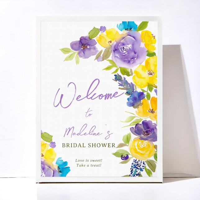 Poster Boho jaune lavande fleurie douche nuptiale bienven (Boho yellow lavender floral bridal shower welcome poster)