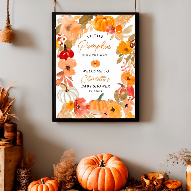 Poster Boho Little citrouille baby shower d'automne Bienv (Boho Little pumpkin fall baby shower Welcome Poster)
