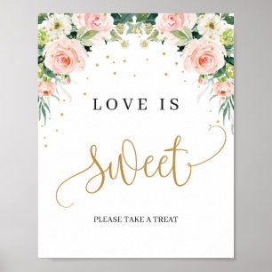 Poster Boho love est signe doux rose pâle vert fleuri ros