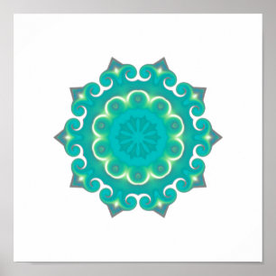 Poster Boho Mandala   Kaleidoscope Turquoise de Bohême
