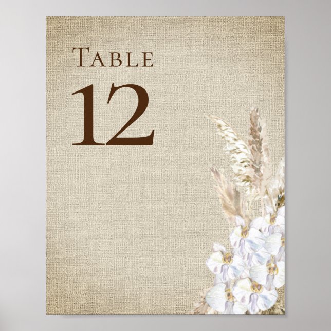 Poster Boho Mariage de automne Pampas Grass Simple Numéro (Devant)
