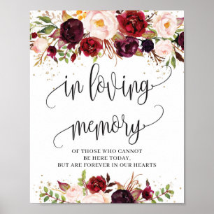 Poster Boho marsala bordeaux fleuri en signe de mémoire d