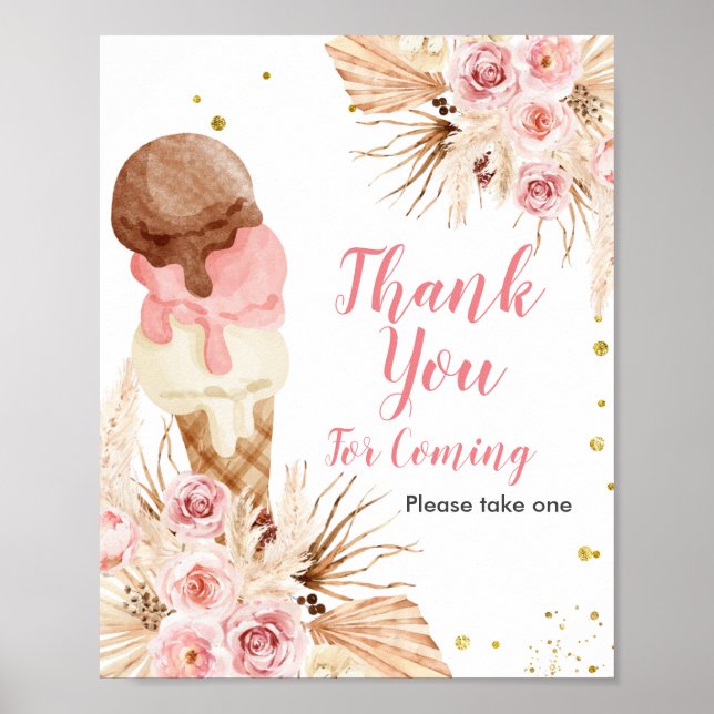 Poster Boho Merci crème glacée pour venir Symbole préféré (Devant)