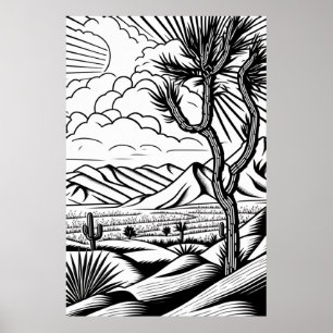 Poster Boho Minimal Paysage noir et blanc