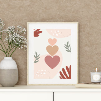 Poster Boho minimal simple Coeurs Feuille d'art Plante