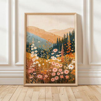 Poster Boho Mountain Daisy Paysage Fleur sauvage 18x24"