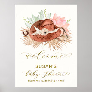 Poster Boho Neutre Cactus Cowboy Baby shower Casquette Bi