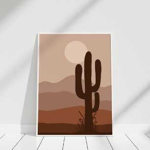 Poster Boho Night Desert Cactus Pleine lune Wall Art