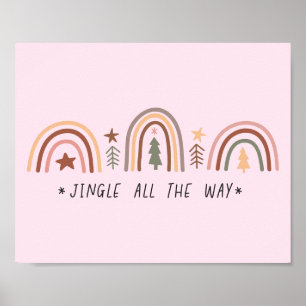 Poster Boho Noël arc-en-ciel Muet tonalités Jingle rose