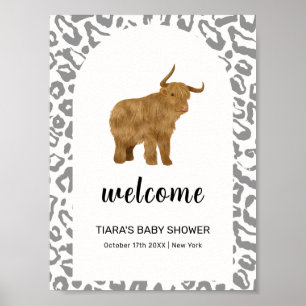 Poster Boho Noir Saint Vache Baby shower Occidental Bienv