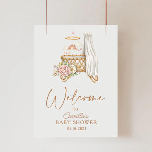 Poster Boho Nursery Floral Crib Baby shower Bassinet