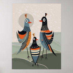 Poster Boho Oiseaux colorés Famille Minimaliste Neutre