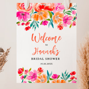 Poster Boho orange fleuri fleur sauvage accueil de mariée