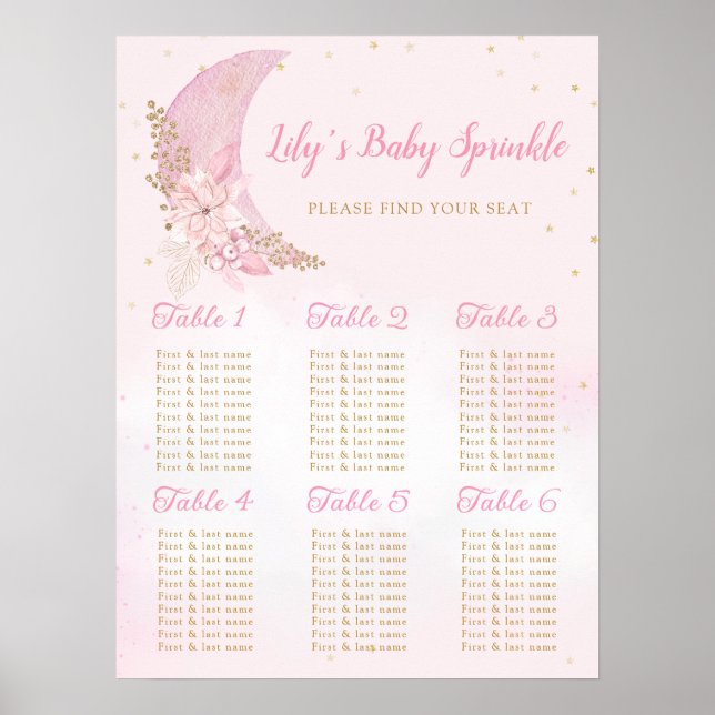 Poster Boho Over the Moon Baby shower Seating Chart (Devant)