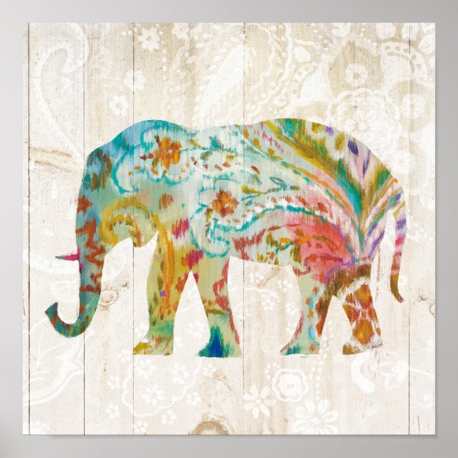 Poster Boho Paisley Elephant II (Devant)