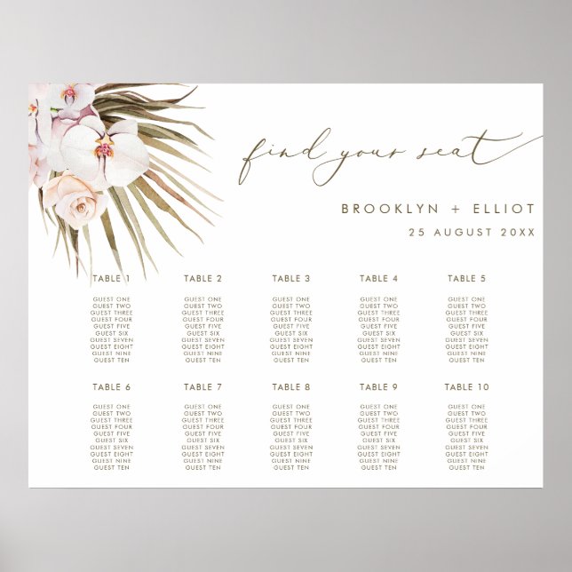 Poster Boho Pampas Grass 10 Tables Plan Mariage (Devant)