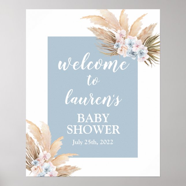 Poster Boho Pampas Grass Baby shower Garçon Panneau de bi (Devant)