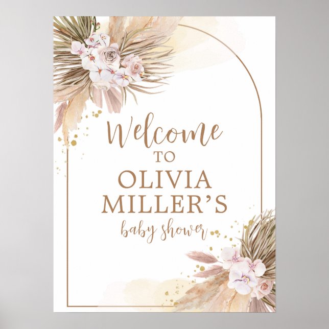 Poster Boho Pampas Grass Desert Baby shower Bienvenue (Devant)