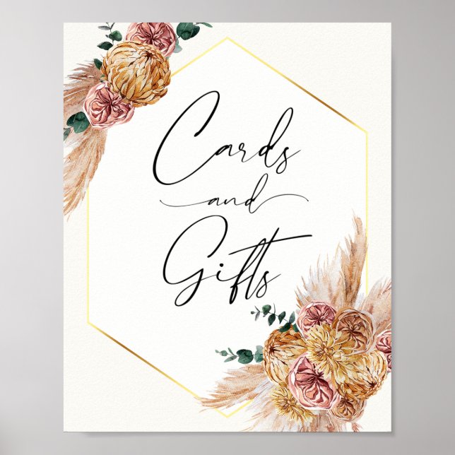 Poster Boho Pampas Grass séché Bouquet Cartes et Cadeaux  (Devant)