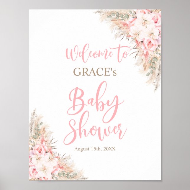 Poster Boho Pampas Orchidées Peonies Baby shower d'accuei (Devant)