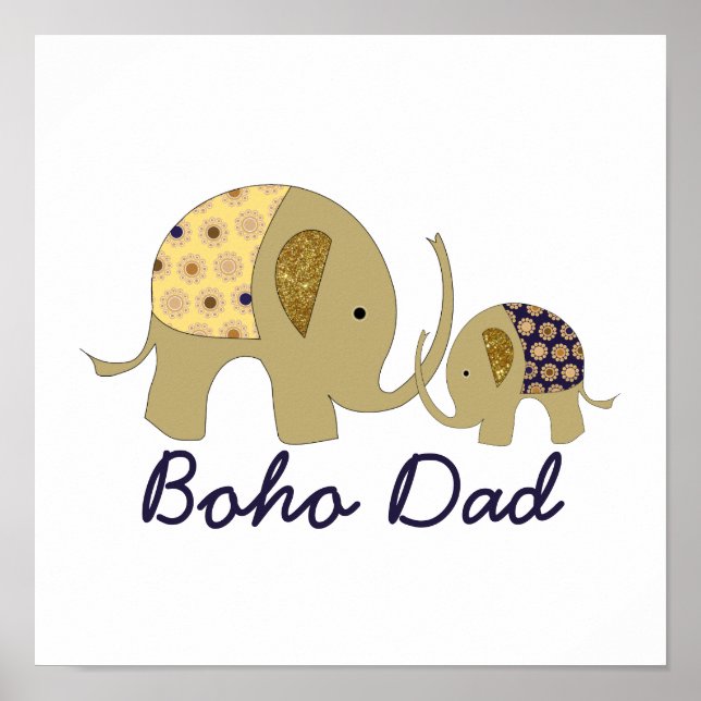 Poster Boho Papa, Gold Elephant (Devant)