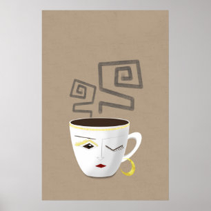 Poster Boho petite tasse de café arabe africain blanc par