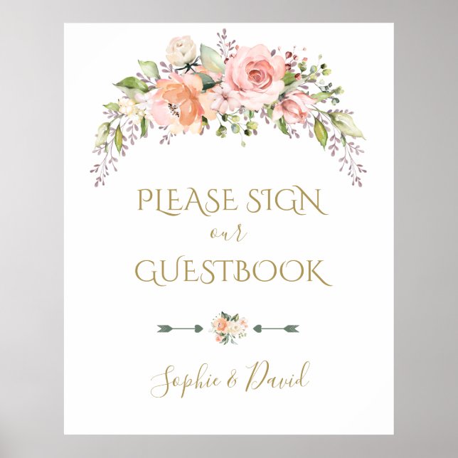 Poster Boho Pink Blush Mariage S'Il Vous Plaît Signez Not (Devant)